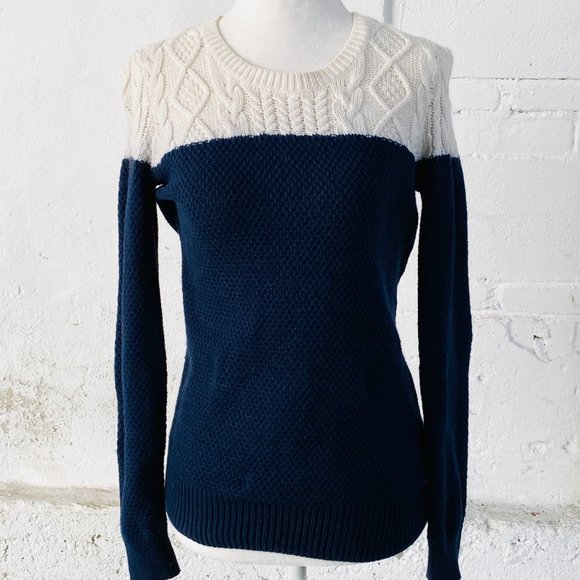 Madewell Navy/White Colorblock Cableknit Pullover Sweater (size XS) - Picture 2 of 9